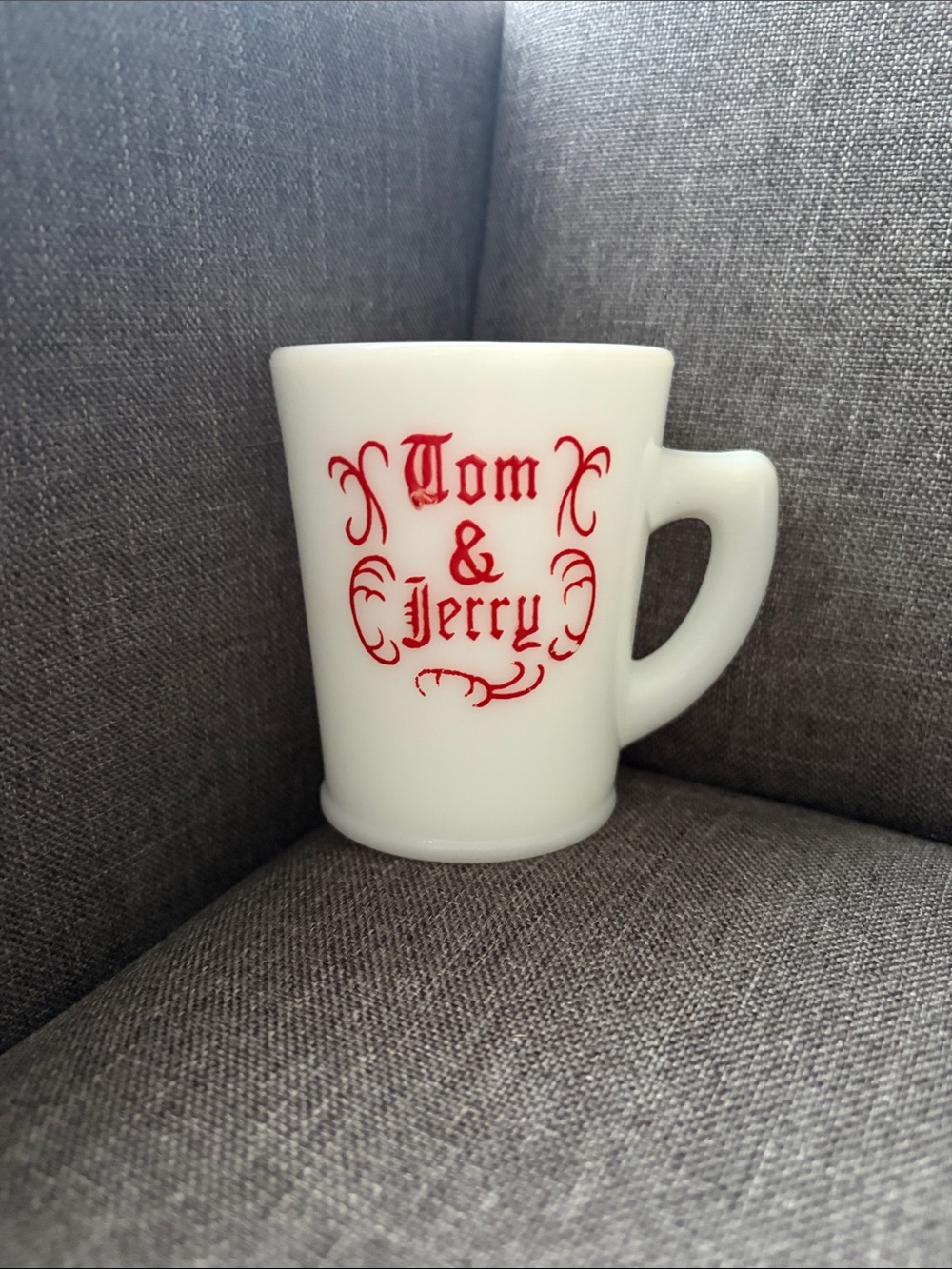 Vintage Tom & Jerry Milk glass Mug with Red Script